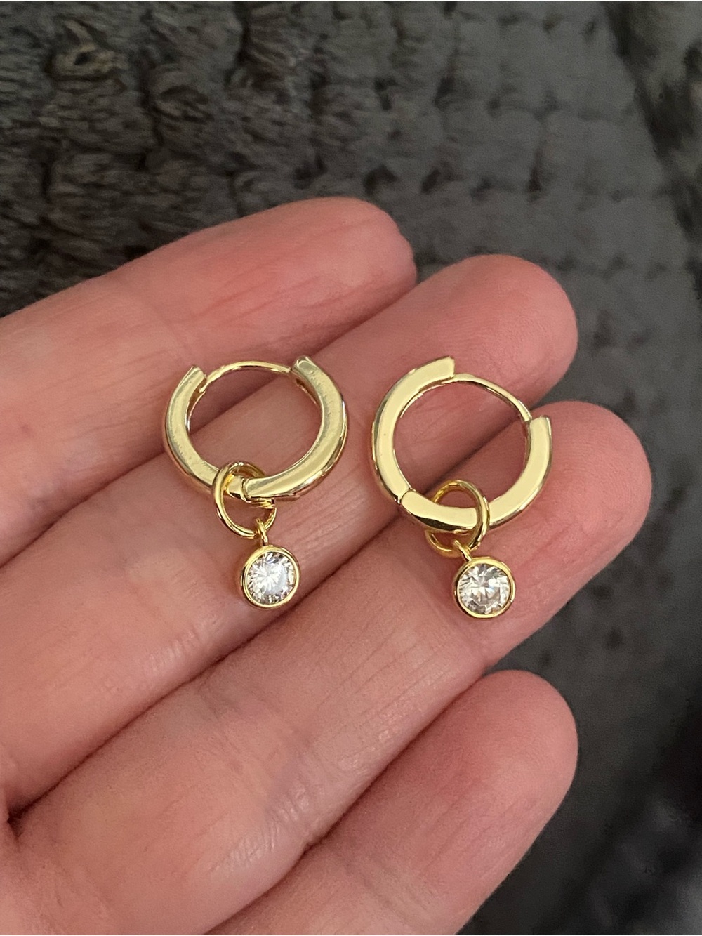 Gold Huggie Hoop Earrings with CZ Dangle - Women Jewelry
